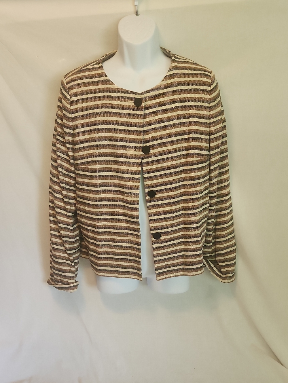Talbots Brown and Cream Striped Button-Front Jacket